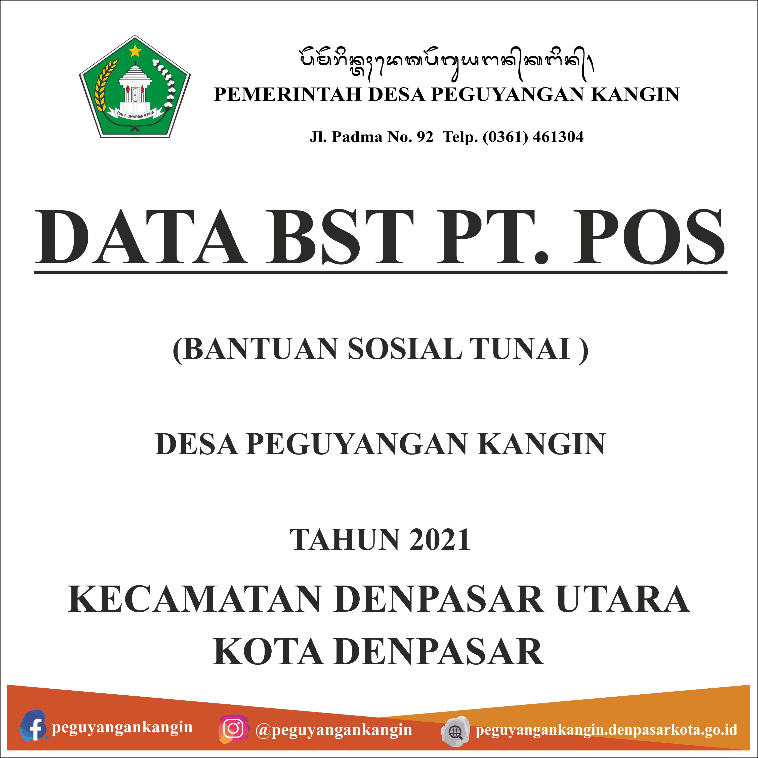 DATA PENERIMA BST PT. POS DESA PEGUYANGAN KANGIN TAHUN 2021